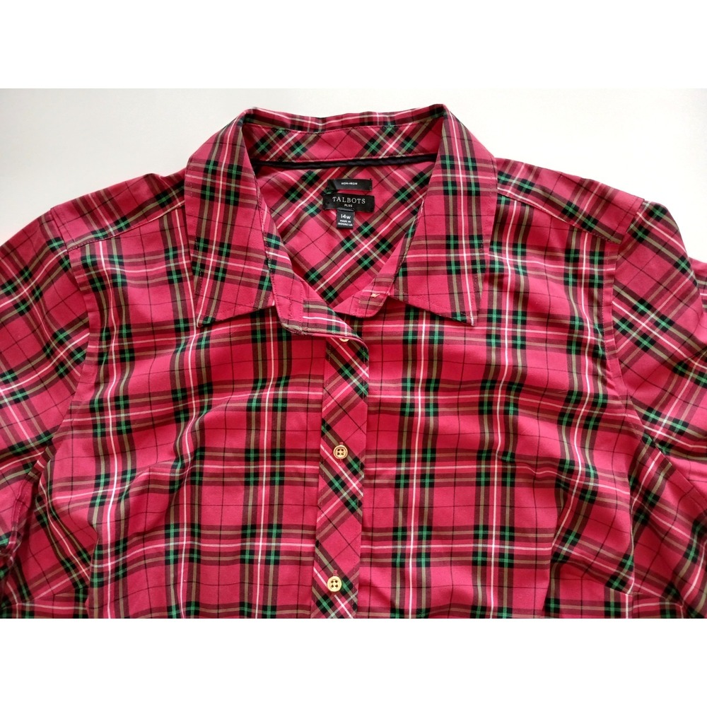 Talbots Red & Green Plaid Button-up Long Sleeve Shirt Women's Size 14W